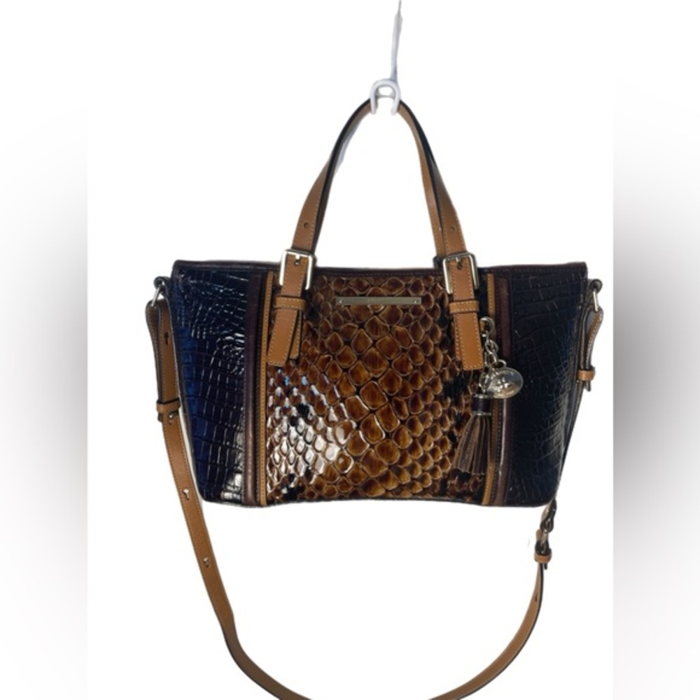 Brahmin Asher Brown Crocodile Embossed Leather Crossbody Handbag